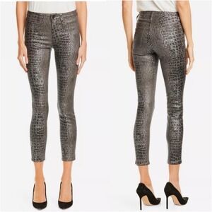 L'AGENCE Margot High Rise Skinny Jeans in Chestnut Black Croc‎ Foil Size 25 NWT